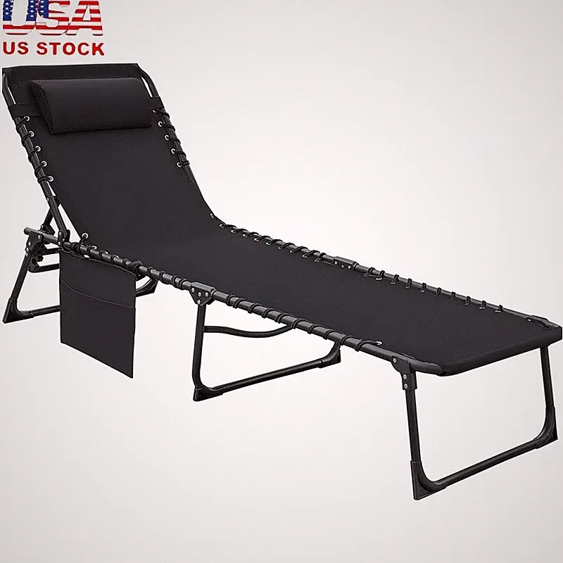 Adjustable Folding Lounge Chair Portable Recliner Tanning Chair W/ Headrest New
