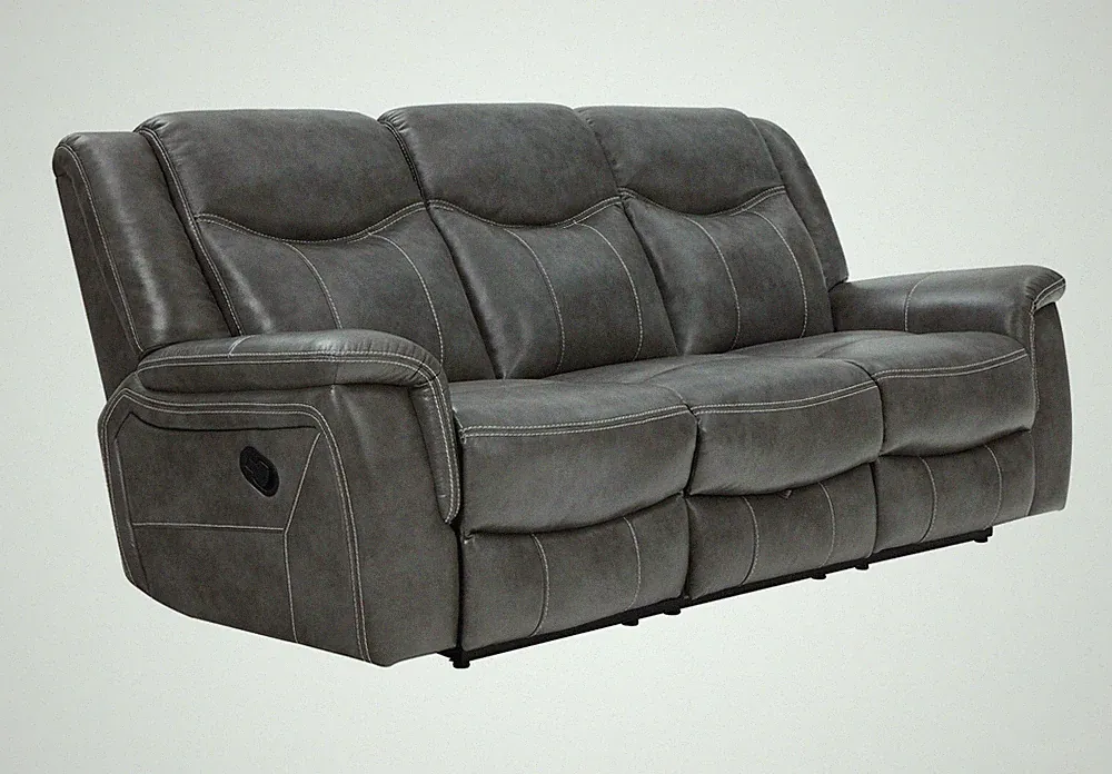 CHARCOAL GREY FAUX LEATHER RECLINING CONSOLE SOFA COUCH LIVING ROOM FURNITURE