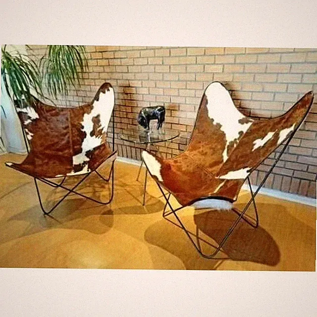 Cowhide Leather Butterfly Chair Relax Sleeper Seat Modern Lounge Accent Chair