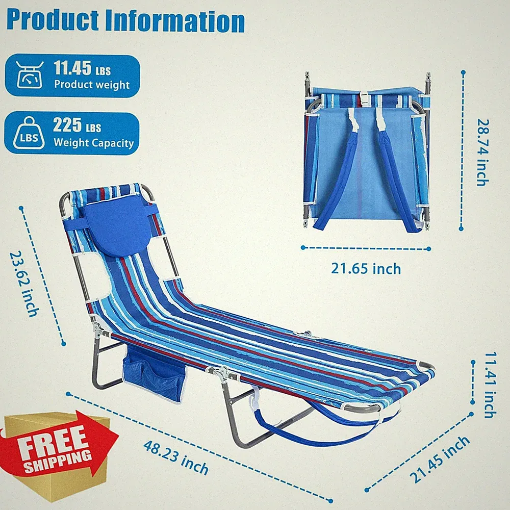 daystar SunnyFeel Beach Lounge Chair Backpack Lay Flat Tanning