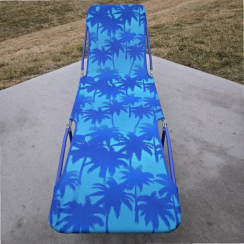 Mainstays Fabric Beach Lounger Folding Pool Chair Palm Tree Print Adjustable NOS