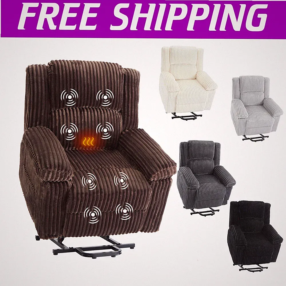 Power Lift Recliner Chair Electric Soft Lift Plush Recliner w/ Heat Massage