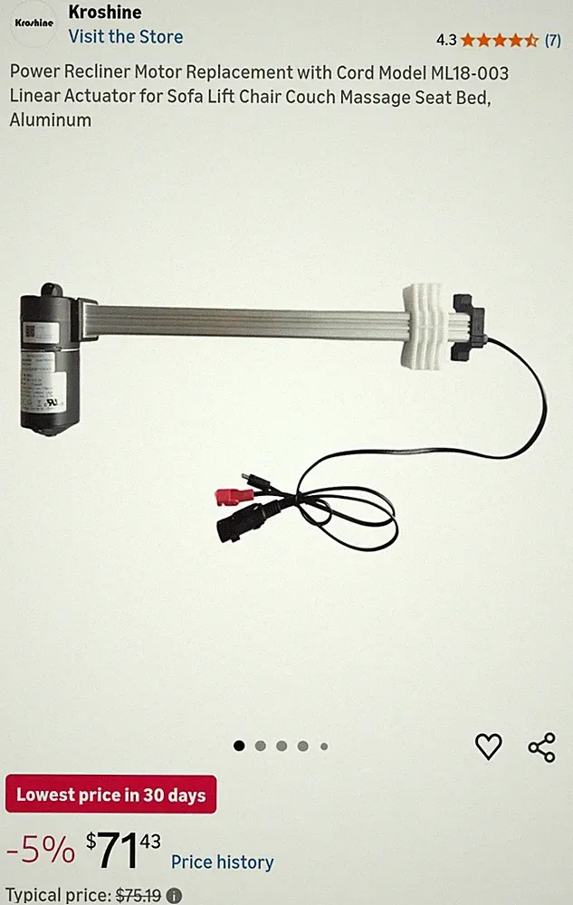 Power Recliner Motor Replacement with Cord Model ML18 003 Linear Actuator